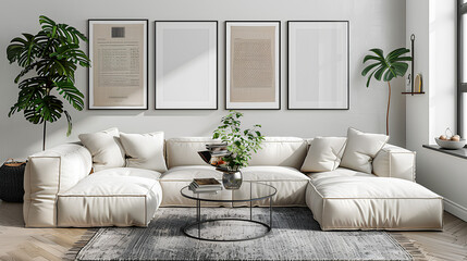 Naklejka premium spring layout in a print frame on a shelf in the living room