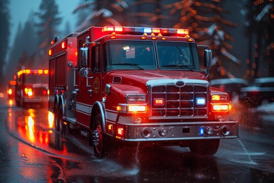 Rapid response: Fire truck on the road to rescue