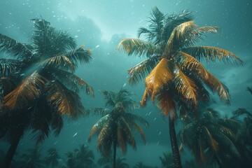 Palm oasis on the brink as powerful tropical cyclonic disturbance approaches - obrazy, fototapety, plakaty