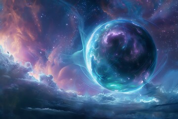 : A colossal, pulsating sphere hangs suspended in a void, tendrils of energy radiate outwards, creating a mesmerizing aurora.