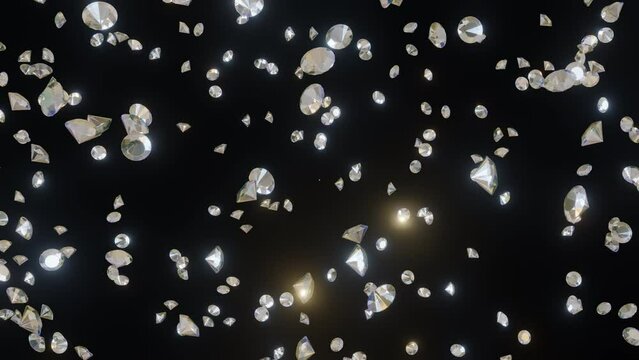 Shiny diamonds flying on transparent alpha channel background background and texture 