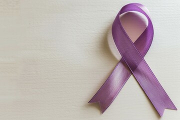 A purple ribbon is on white background