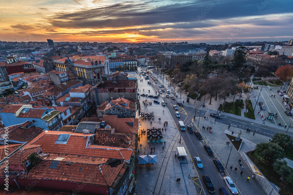 Poster View from bell tower of Clerigos Church in Porto city, Portugal