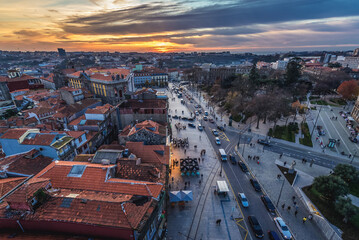 View from bell tower of Clerigos Church in Porto city, Portugal - obrazy, fototapety, plakaty