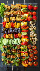 Array of Nature-Inspired Vegan Platter Choices Elegantly Presented on a Slate Serving Board