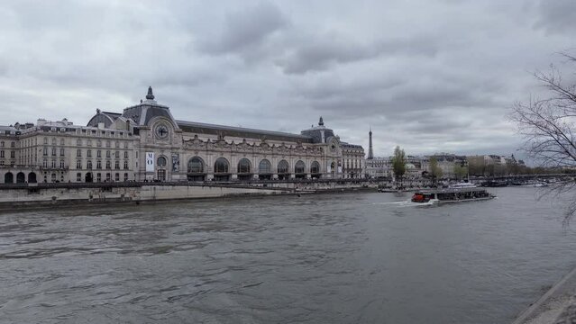 Timelapse of Paris, Quai d'Orsay, France, with Cloudy Seine River in Winter ProRes 444 HQ