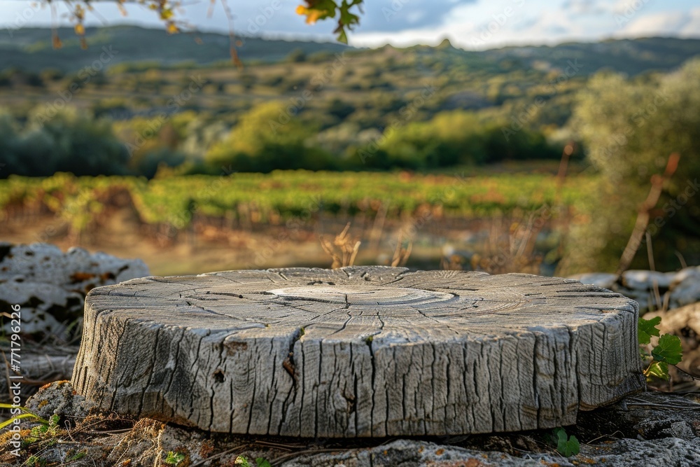 Poster podium on the farm. background with selective focus and copy space