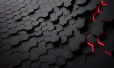 3d rendering of a hexagonal texture background with red lights - obrazy, fototapety, plakaty