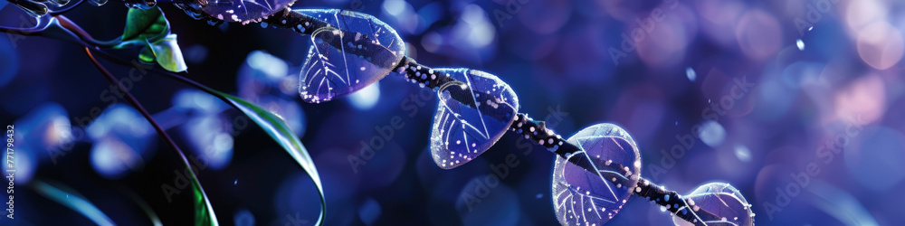 Aufkleber a digital representation of a dna double helix with illuminated connections against a dark backgroun