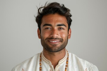 A man with a beard and a white shirt is smiling