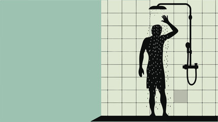 Black silhouette pictogram person taking a shower v