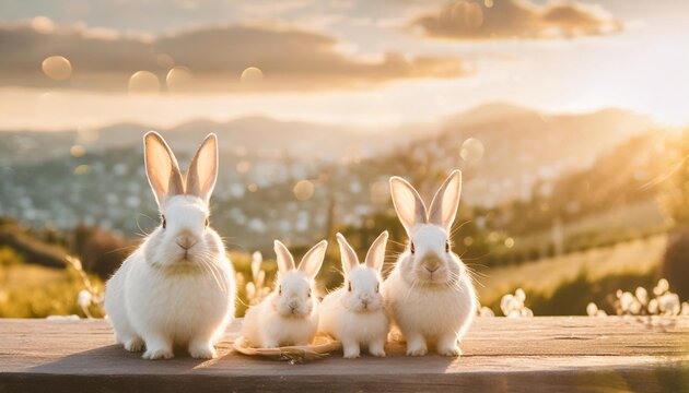 a heartwarming scene featuring a family of easter bunnies allowing space for text background imaged