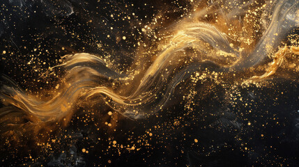 Golden Dust Swirls on Black Artistic Canvas