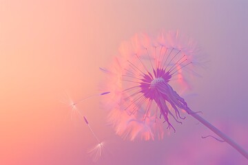 : A gradient background blending from lavender to peach, with a single, delicate dandelion seed floating on the breeze.