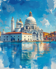 Venice - Grand Canal with Santa Maria della Salute, oil painting - obrazy, fototapety, plakaty
