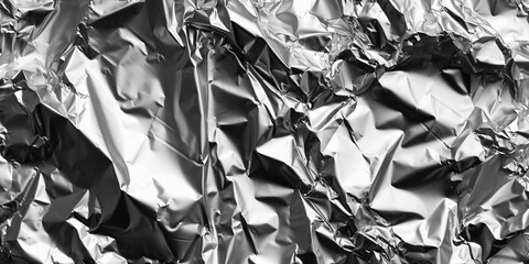 Texture of a thin crumpled sheet of foil. Crumpled foil background. Stock photo shiny foil. Silver...