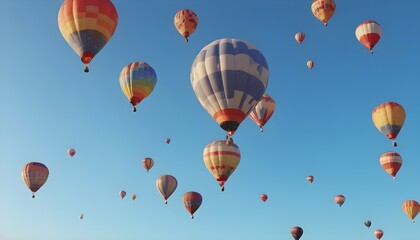 Fototapeta premium Colorful air balloons flying in the sky over clouds landscape