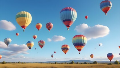 Obraz premium Colorful air balloons flying in the sky over clouds landscape