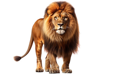 A magnificent lion standing proudly on a white background