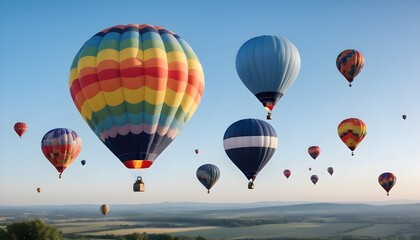 Obraz premium Colorful air balloons flying in the sky over clouds landscape