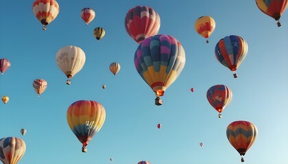 Obraz premium Colorful air balloons flying in the sky over clouds landscape
