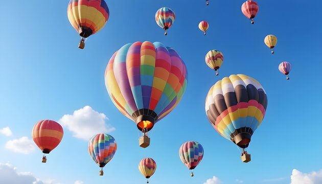 Colorful air balloons flying in the sky over clouds landscape