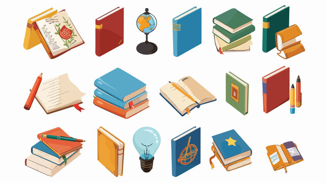 Book and icon set. School supply object and educati