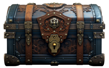 A weathered chest holds a mysterious skull at its pinnacle