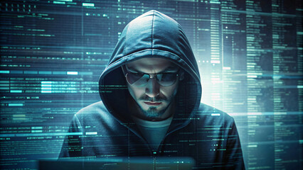 Digital Hacker Connection with Futuristic Code Background