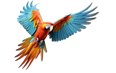 Fototapeta premium A colorful parrot soars through the air, wings outstretched in a vibrant display of motion and freedom