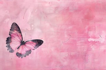 : A pastel pink background with soft, textured brushstrokes and a single, delicate butterfly silhouette.