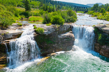 Lundbreck Falls in Alberta Canada in the summer
