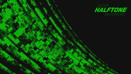 Abstract vector torn green halftone corner wave. Scrathed dotted texture element.