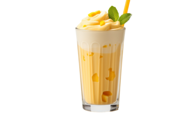 A tall glass overflowing with creamy ice cream, adorned with a colorful straw on a warm day