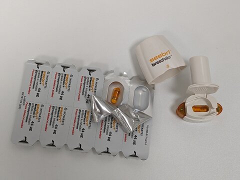 Prague,Czech republic&ndash;March 29 2024:SEEBRI Breezhaler by Novartis with active substance in dry poweder inhaler Glycopyrronium bromide