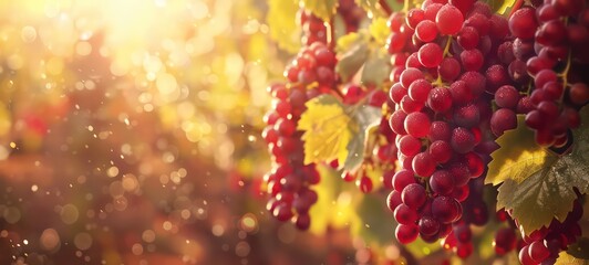 Grape seeds surrounded by a garden stroll and eat very healthy. Grapes closeup. Grape vines with black grapes. Autumn grape leaves background. - obrazy, fototapety, plakaty