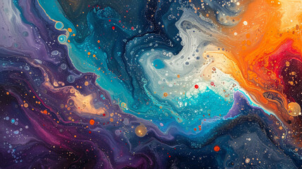 Interstellar dance of blended hues forming a captivating abstract space vista