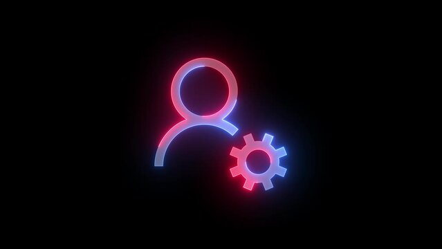 Neon player settings icon blue red color glowing animation black background