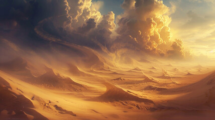 Whirling Whirlwinds Carrying Sand Dunes Across a Desert Landscape - obrazy, fototapety, plakaty
