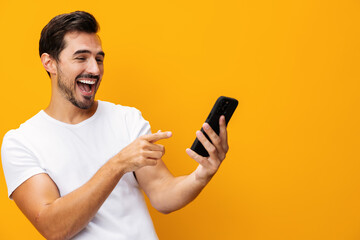 Portrait man smiling phone communication smartphone cyberspace