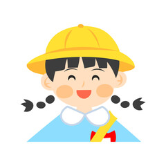 笑う幼稚園児の女の子。フラットなベクターイラスト。
A laughing kindergarten girl. Flat vector illustration.