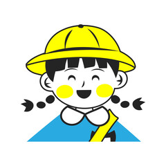 笑う幼稚園児の女の子。シンプルなベクターイラスト。
A laughing kindergarten girl. Simple vector illustration.