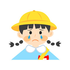 泣く幼稚園児の女の子。フラットなベクターイラスト。
A crying kindergarten girl. Flat vector illustration.
