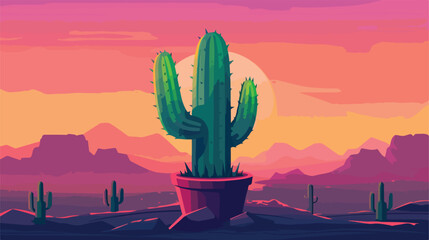 Cactus inside pot block gradient style icon design