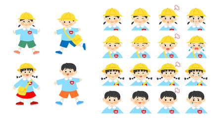 幼稚園児。フラットなベクターイラストセット。
Kindergarten children. Flat vector illustration set.