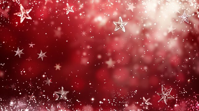 Christmas and New Year-themed background with stars and falling white snow particles.