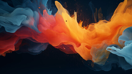 Abstract orange and blue splash background with space.