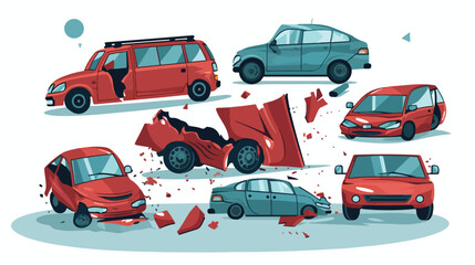 Car accidents set on white background vectot illust