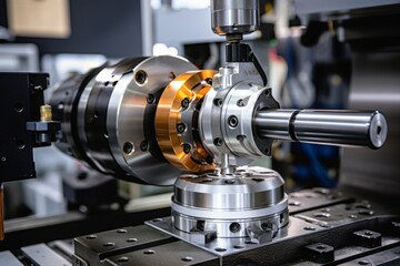 Naklejka premium The intricate design of a magnetic chuck captured in the heart of a bustling industrial setting