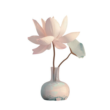 Two pink lotus flowers in a white vase on a transparent background